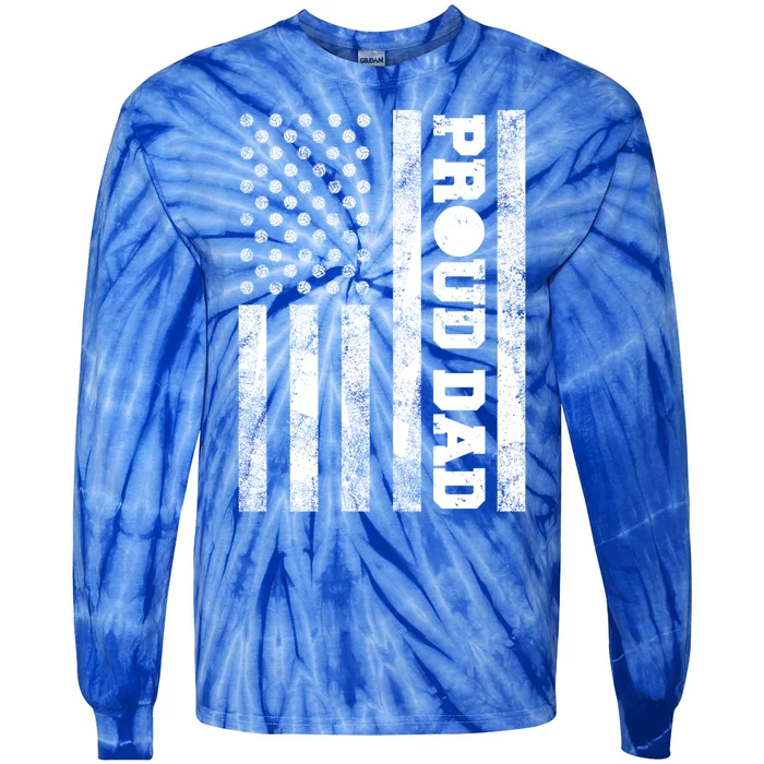 Proud Dad American Distressed Flag Funny Volleyball Dad Meaningful Gift Tie-Dye Long Sleeve Shirt