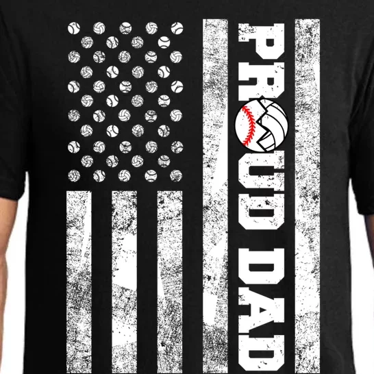 Proud Dad American Flag Funny Baseball Volleyball Dad Great Gift Pajama Set