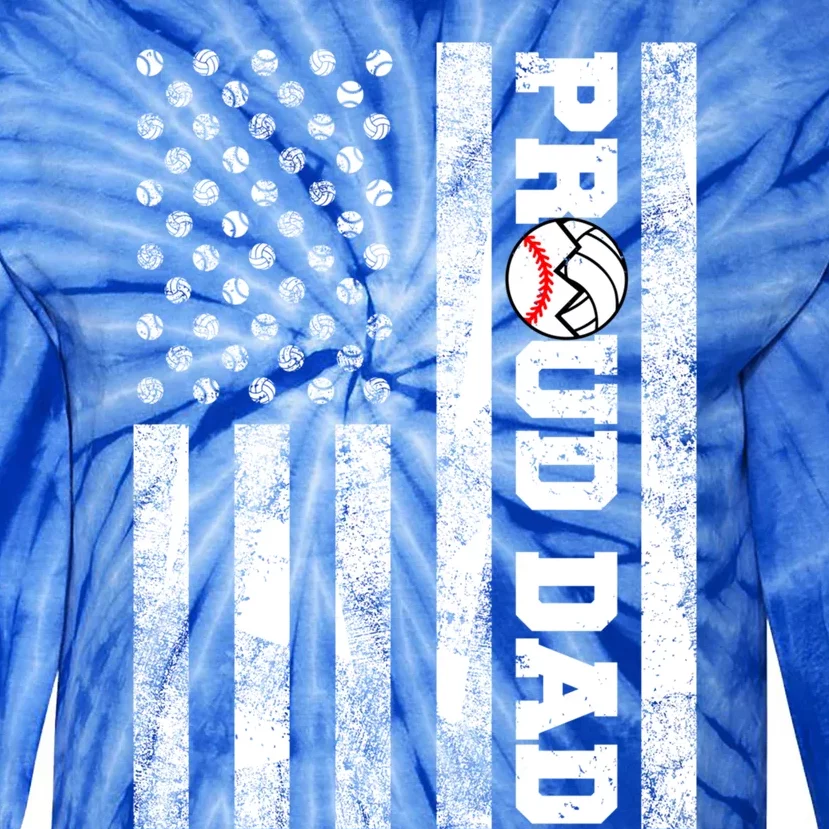 Proud Dad American Flag Funny Baseball Volleyball Dad Great Gift Tie-Dye Long Sleeve Shirt