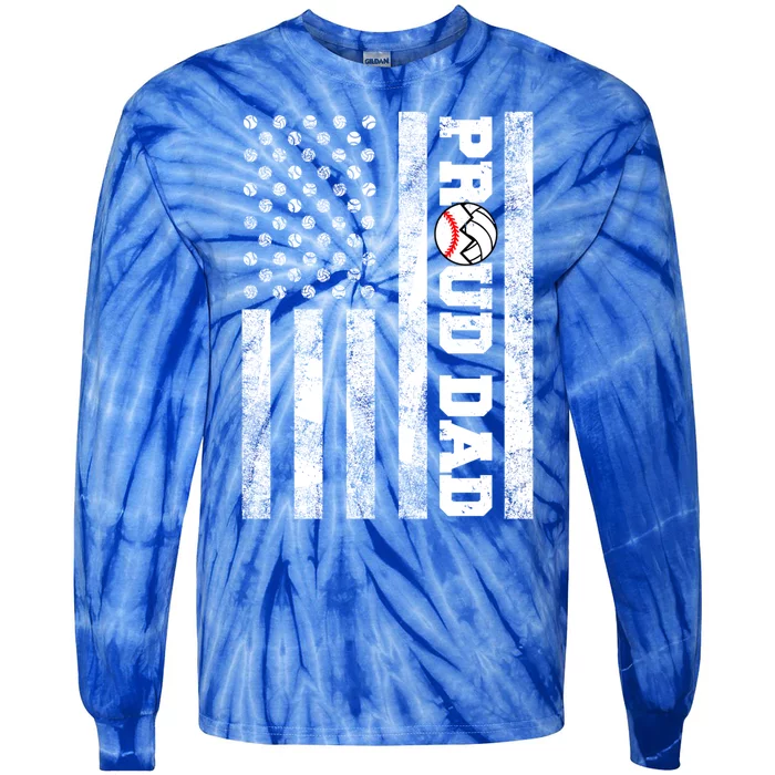 Proud Dad American Flag Funny Baseball Volleyball Dad Great Gift Tie-Dye Long Sleeve Shirt