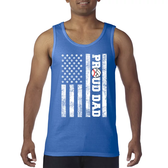 Proud Dad American Flag Funny Baseball Volleyball Dad Great Gift Tank Top