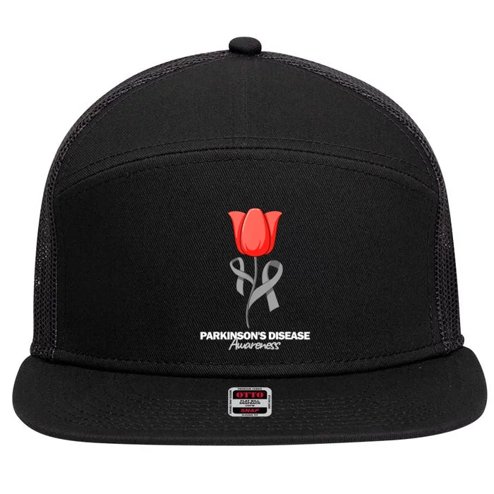 ParkinsonS Disease Awareness April Month Red Tulip 7 Panel Mesh Trucker Snapback Hat