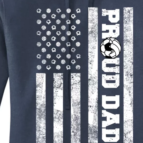 Proud Dad American Flag Funny Soccer Volleyball Player Dad Gift Women's Pullover Hoodie