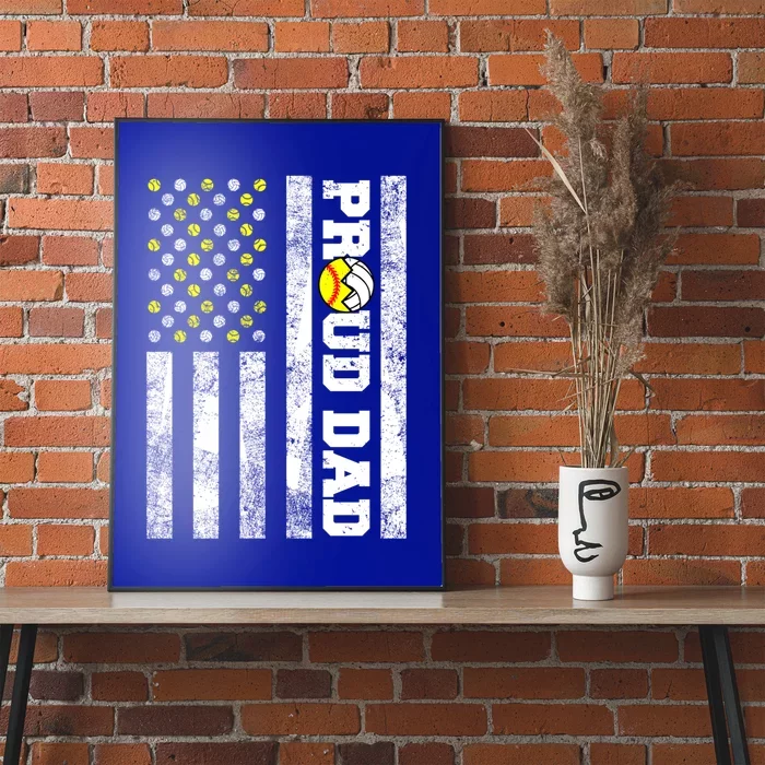 Proud Dad American Flag Funny Softball Volleyball Dad Gift Poster