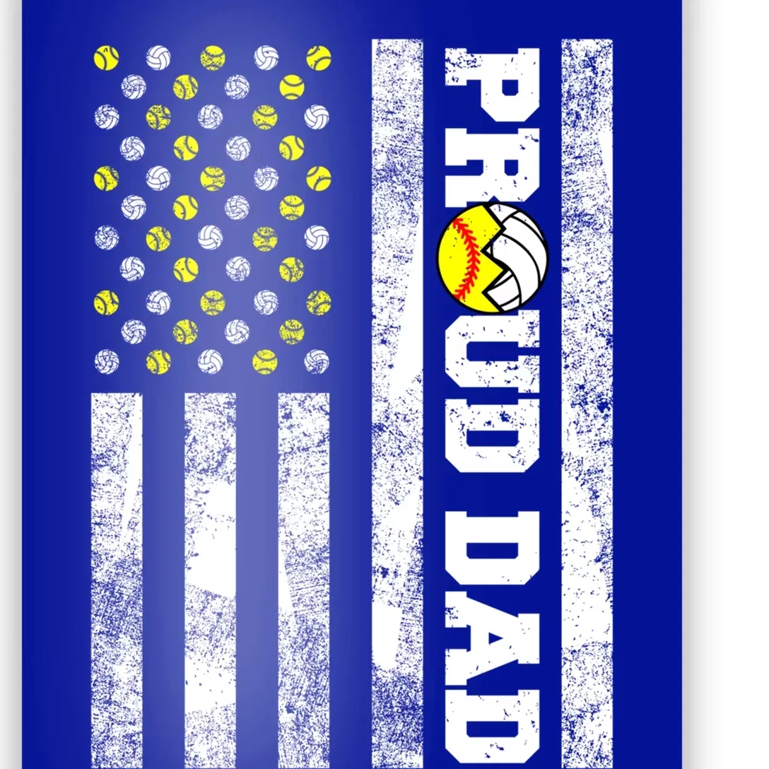 Proud Dad American Flag Funny Softball Volleyball Dad Gift Poster