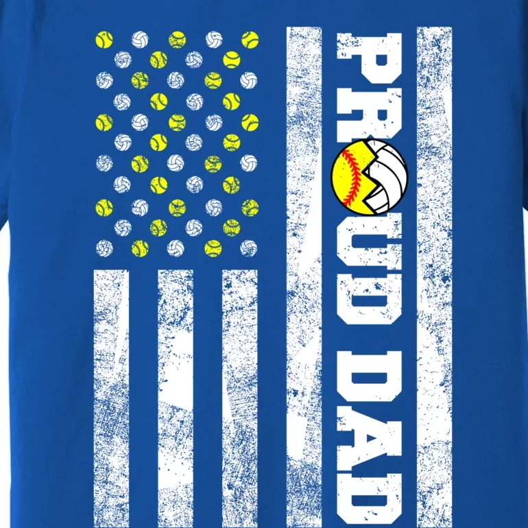 Proud Dad American Flag Funny Softball Volleyball Dad Gift Premium T-Shirt