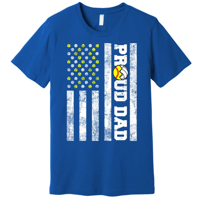 Proud Dad American Flag Funny Softball Volleyball Dad Gift Premium T-Shirt