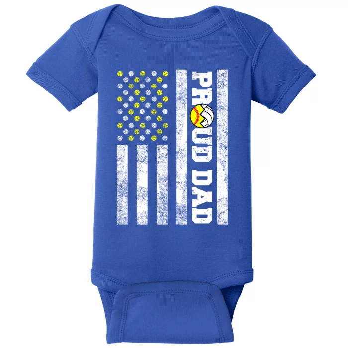 Proud Dad American Flag Funny Softball Volleyball Dad Gift Baby Bodysuit