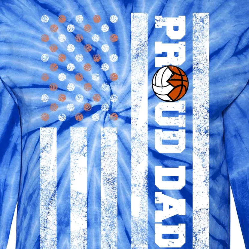 Proud Dad American Flag Funny Volleyball Basketball Dad Gift Tie-Dye Long Sleeve Shirt