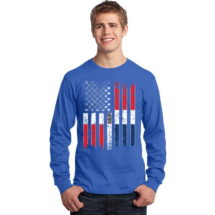 Proud Dominican American Flag Dominican Republic Usa Funny Gift Tall Long Sleeve T-Shirt