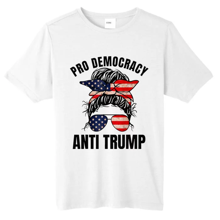 Pro Democracy Anti Trump Messy Bun American Flag Women ChromaSoft Performance T-Shirt