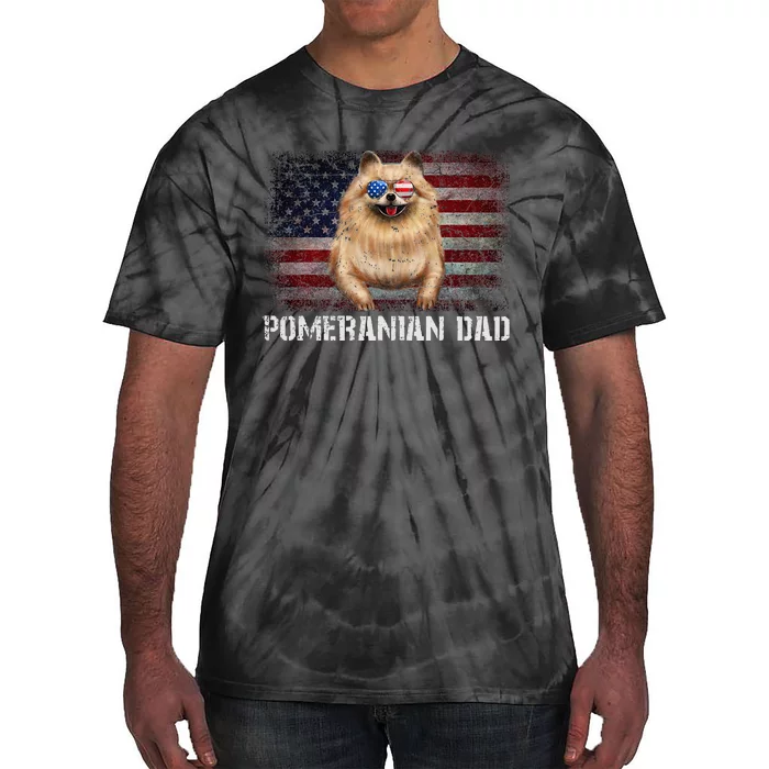 Pomeranian Dad American Pomeranian Dog US Flag 4th Of July Tie-Dye T-Shirt