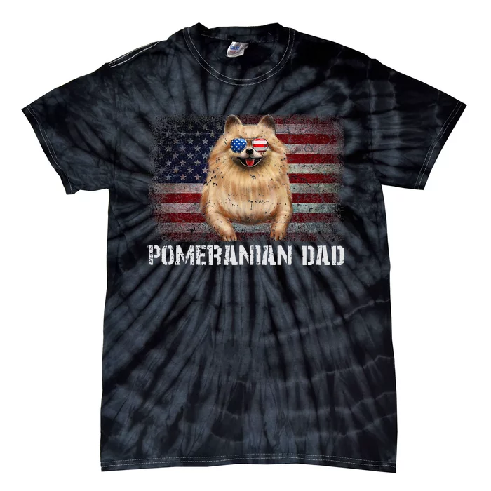 Pomeranian Dad American Pomeranian Dog US Flag 4th Of July Tie-Dye T-Shirt