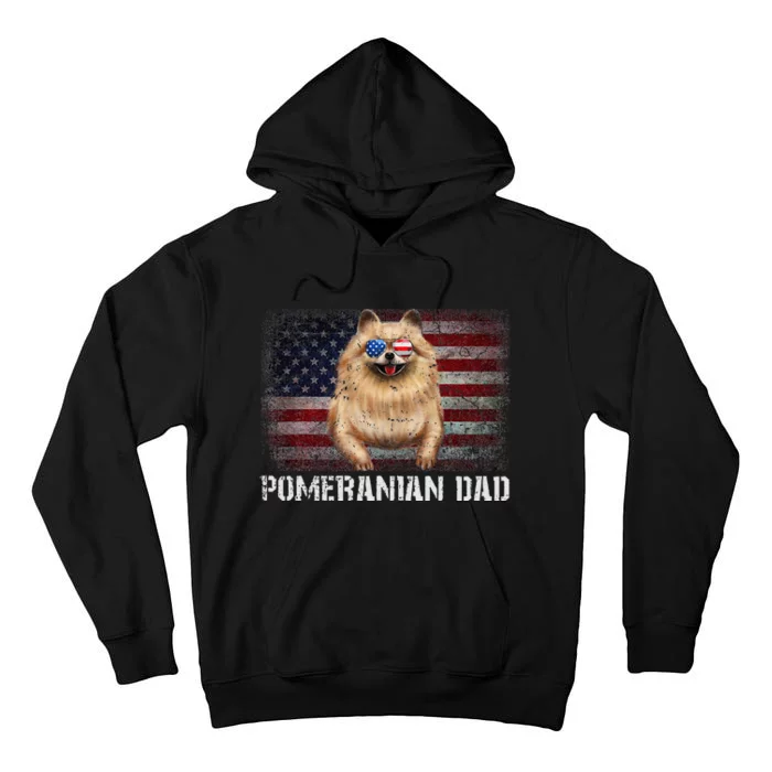 Pomeranian Dad American Pomeranian Dog US Flag 4th Of July Tall Hoodie