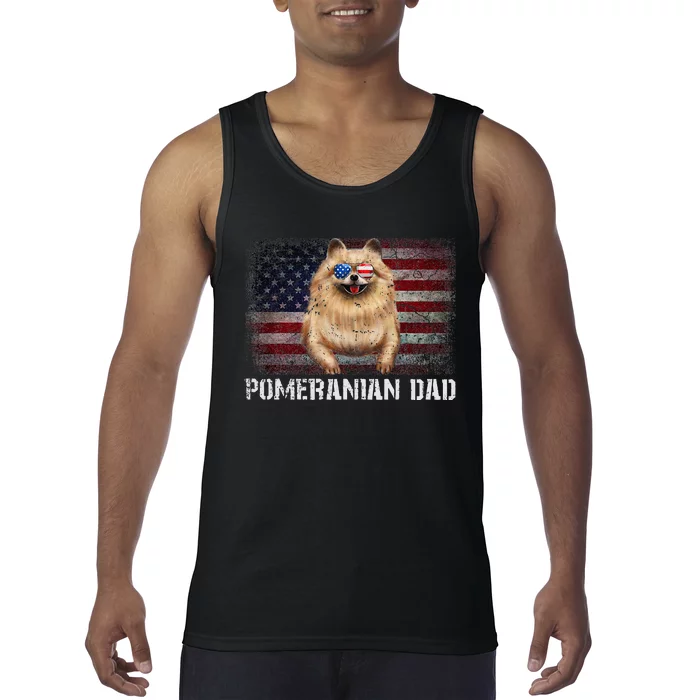 Pomeranian Dad American Pomeranian Dog US Flag 4th Of July Tank Top