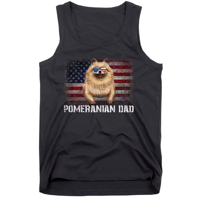 Pomeranian Dad American Pomeranian Dog US Flag 4th Of July Tank Top