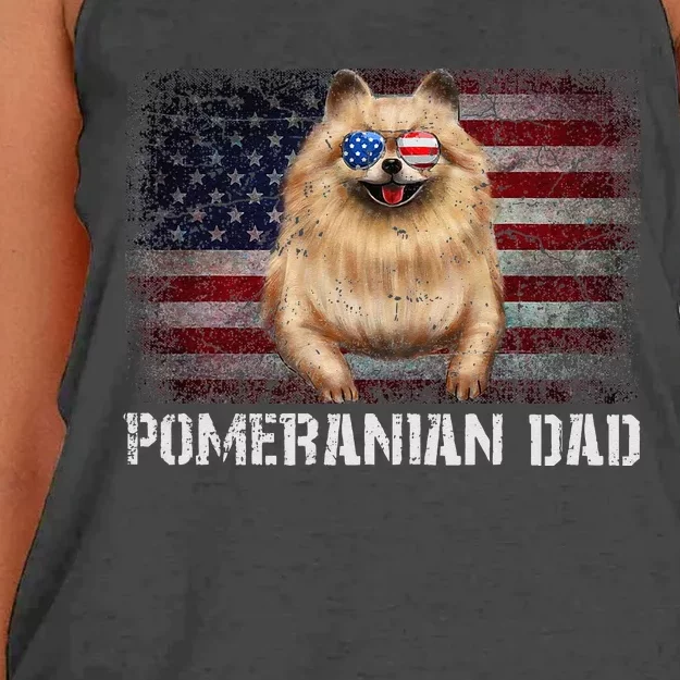 Pomeranian Dad American Pomeranian Dog US Flag 4th Of July Women's Knotted Racerback Tank