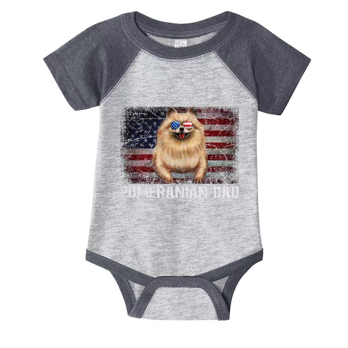 Pomeranian Dad American Pomeranian Dog US Flag 4th Of July Infant Baby Jersey Bodysuit