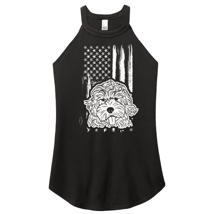 Poodle Dad American Flag Paw Lovers Puppies Dog Owners Women’s Perfect Tri Rocker Tank