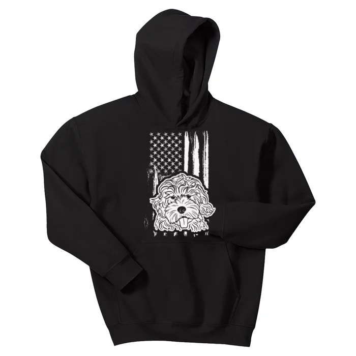 Poodle Dad American Flag Paw Lovers Puppies Dog Owners Kids Hoodie