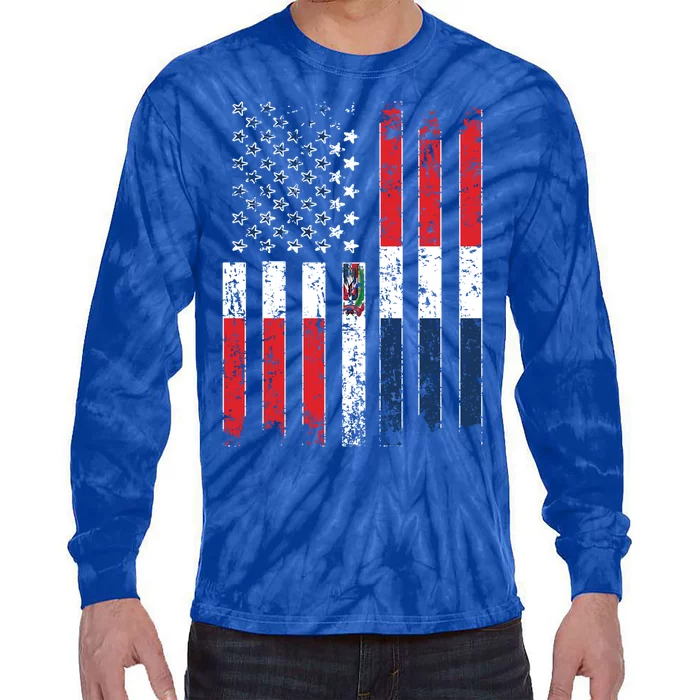 Proud Dominican American Flag Dominican Republic Usa Meaningful Gift Tie-Dye Long Sleeve Shirt