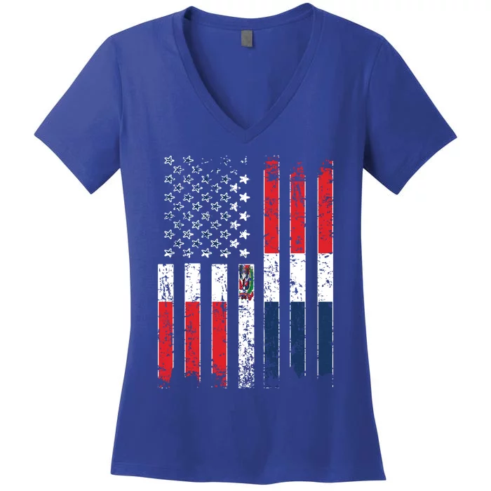 Proud Dominican American Flag Dominican Republic Usa Meaningful Gift Women's V-Neck T-Shirt