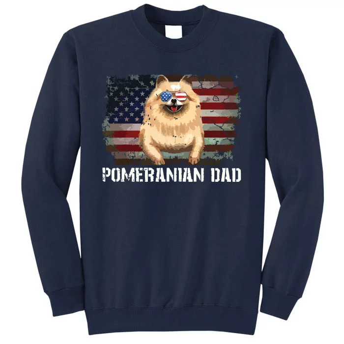 Pomeranian Dad American Pomeranian Dog US Flag 4th Of July Tall Sweatshirt