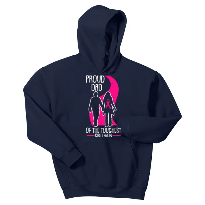 Proud Dad Breast Cancer Awareness Pink Ribbon Girl Warrior Kids Hoodie