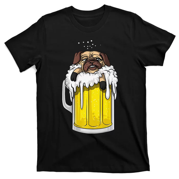 Pug Dog Beer Drinking Party Funny T-Shirt