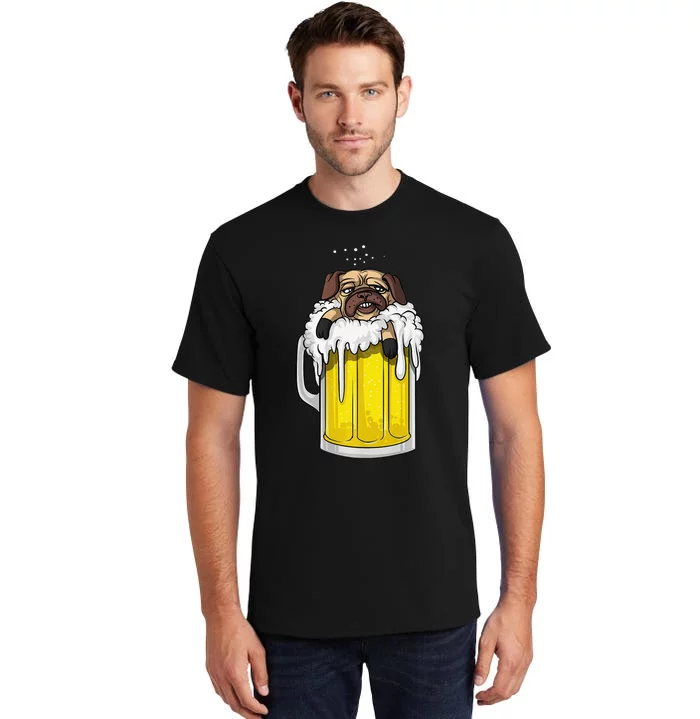 Pug Dog Beer Drinking Party Funny Tall T-Shirt