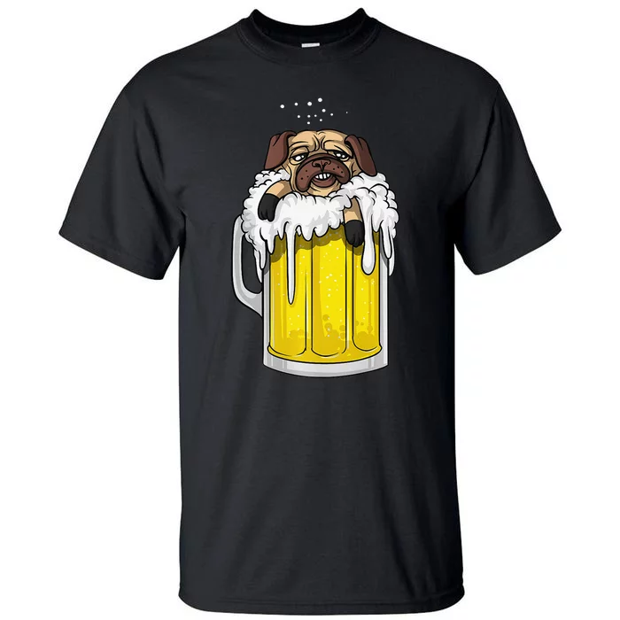 Pug Dog Beer Drinking Party Funny Tall T-Shirt