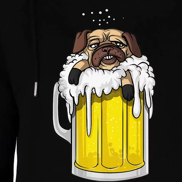 Pug Dog Beer Drinking Party Funny Womens Funnel Neck Pullover Hood