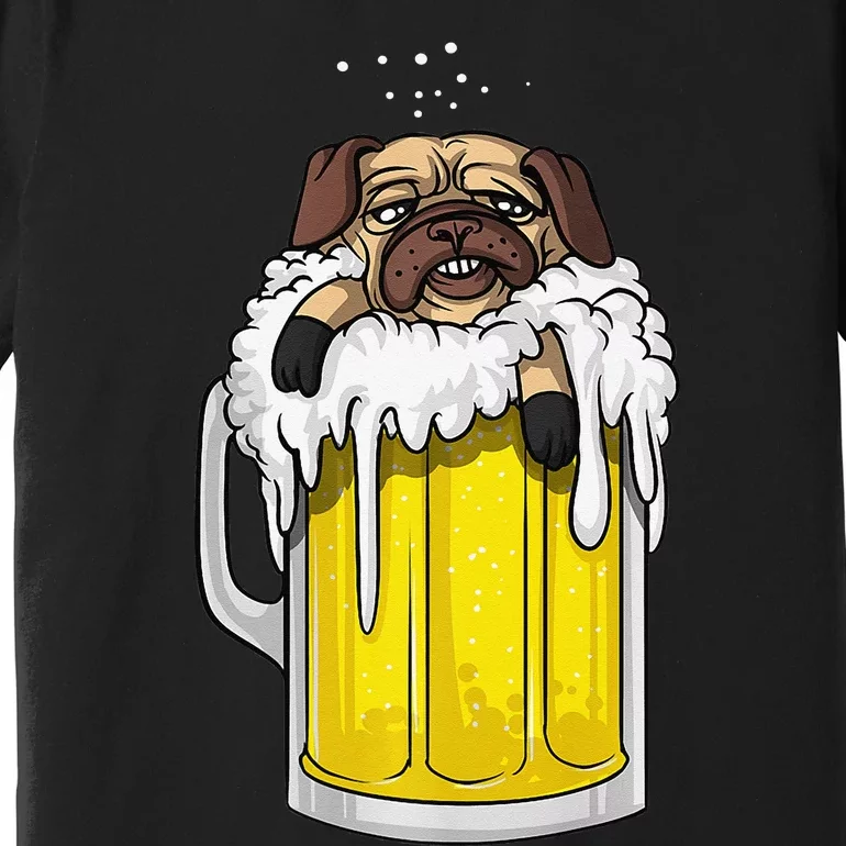 Pug Dog Beer Drinking Party Funny Premium T-Shirt