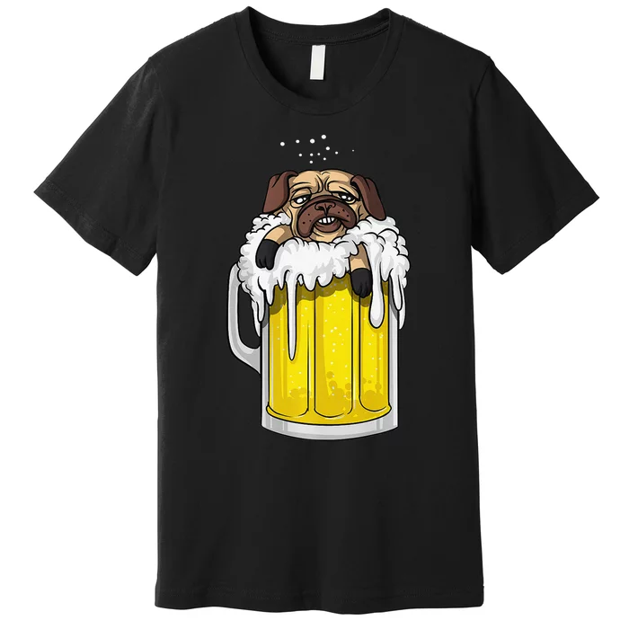 Pug Dog Beer Drinking Party Funny Premium T-Shirt