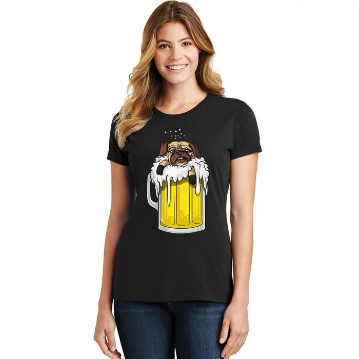 Pug Dog Beer Drinking Party Funny Women's T-Shirt