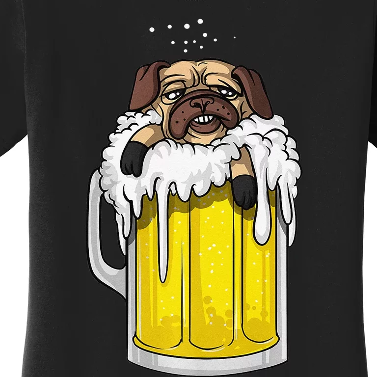 Pug Dog Beer Drinking Party Funny Women's T-Shirt