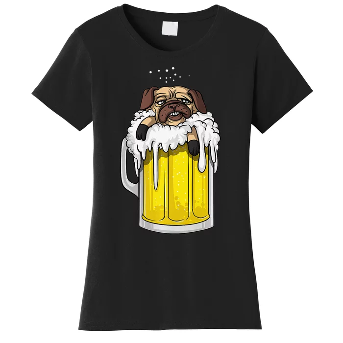 Pug Dog Beer Drinking Party Funny Women's T-Shirt