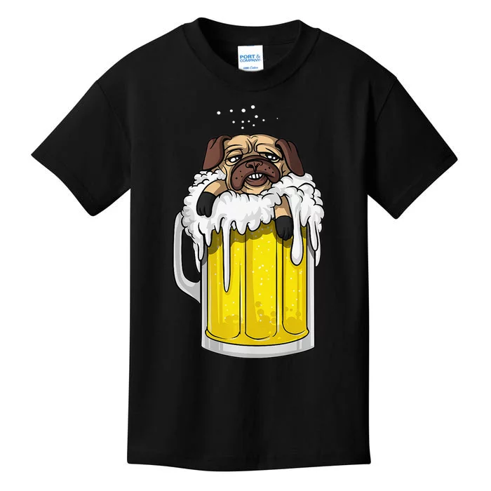 Pug Dog Beer Drinking Party Funny Kids T-Shirt