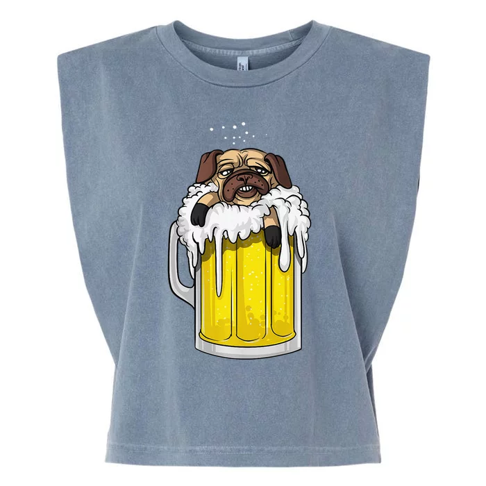 Pug Dog Beer Drinking Party Funny Garment-Dyed Women's Muscle Tee