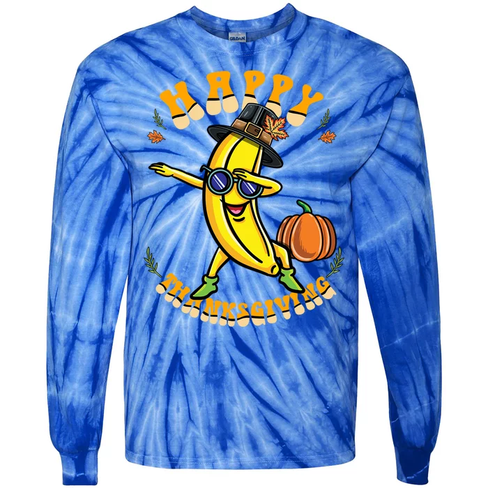 Pilgrim Dabbing Banana Happy Thanksgiving Gift Tie-Dye Long Sleeve Shirt