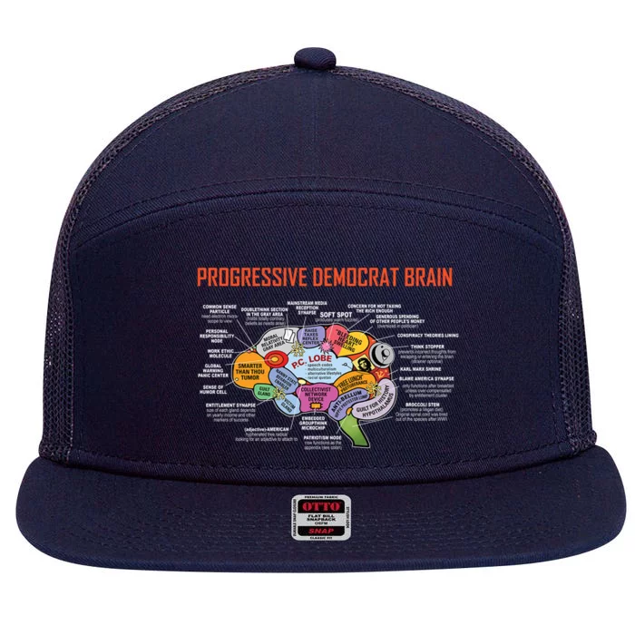 Progressive Democrat Brain Diagram Funny 7 Panel Mesh Trucker Snapback Hat