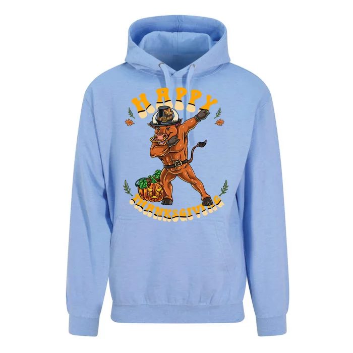 Pilgrim Dabbing Bull Happy Thanksgiving Gift Unisex Surf Hoodie