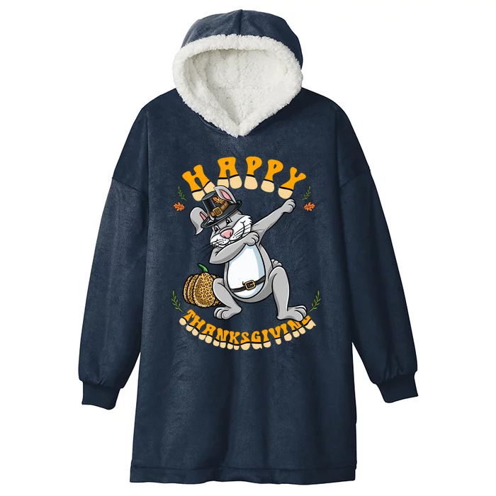 Pilgrim Dabbing Bunny Happy Thanksgiving Gift Hooded Wearable Blanket