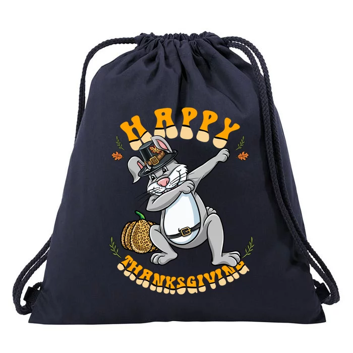 Pilgrim Dabbing Bunny Happy Thanksgiving Gift Drawstring Bag