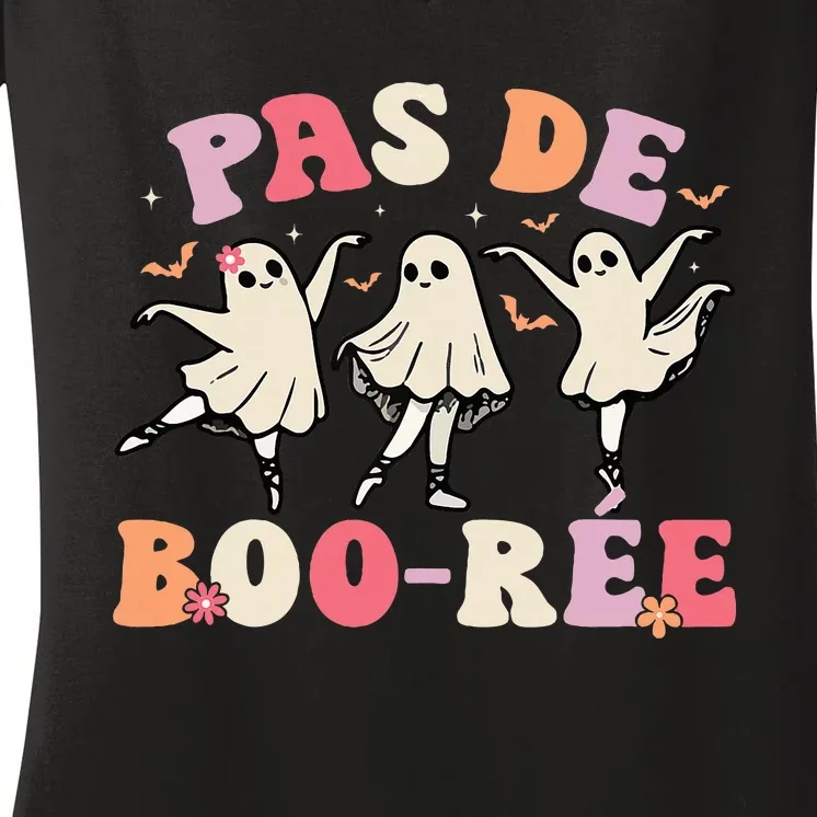 Pas De BooréE Ghost Ballet Dancer Halloween Dance Teacher Women's V-Neck T-Shirt