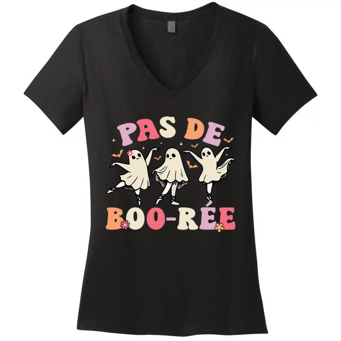 Pas De BooréE Ghost Ballet Dancer Halloween Dance Teacher Women's V-Neck T-Shirt