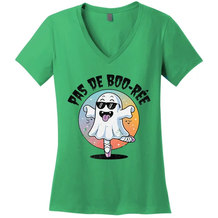 Pas De Boo Ree Funny Ghost Dance Ballet Halloween Women's V-Neck T-Shirt