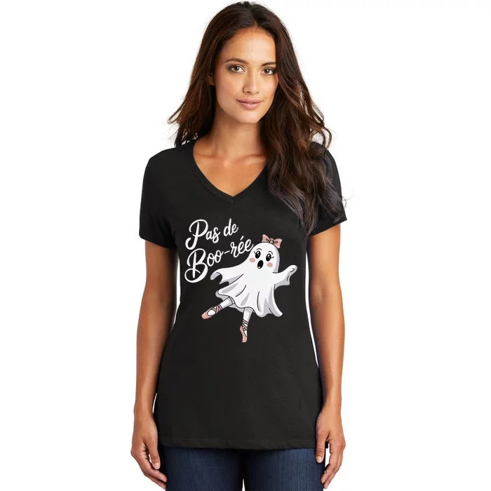 Pas De BooréE Funny Ballet Ghosts Halloween Dance Women's V-Neck T-Shirt