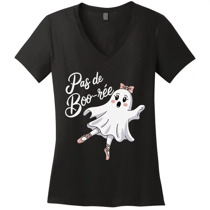 Pas De BooréE Funny Ballet Ghosts Halloween Dance Women's V-Neck T-Shirt