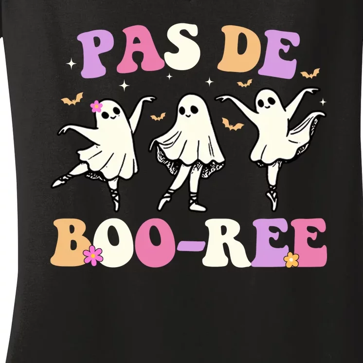 Pas De BooréE Ghost Ballet Dancer Halloween Women's V-Neck T-Shirt